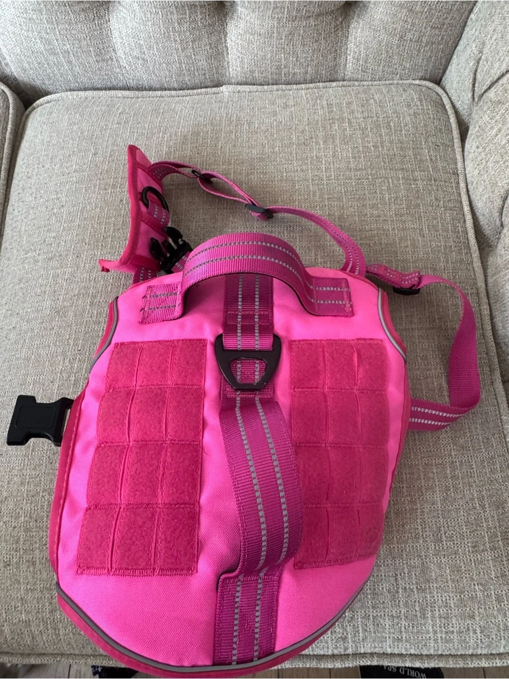 Adjustable Pink No-Pull Dog Harness with MOLLE Panels